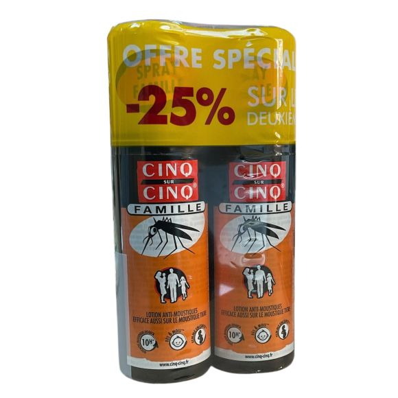 Spray famille anti-moustiques Cinq sur Cinq - lot de 2 sprays de 100ml offre spéciale -25% sur le deuxième