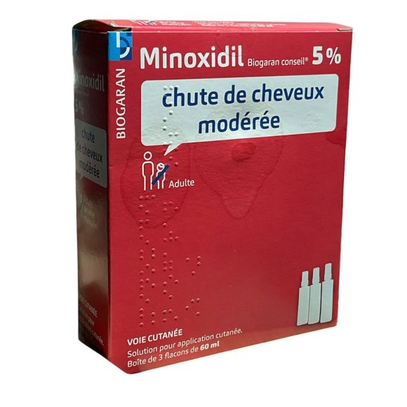 Minoxidil chute de cheveux modérée 5% Biogaran - 3 flacons de 60ml