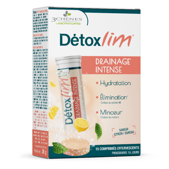 Détoxlim Drainage intense goût citron sureau 3 Chênes - boîte de 15 comprimés effervescents