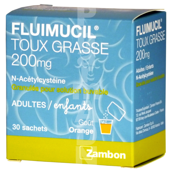 Fluimucil 200mg granulé pour solution buvable - boîte de 30 sachets