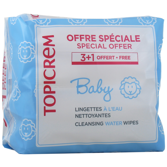 Lingettes nettoyantes à l'eau baby Topicrem - lot de 4x60 lingettes (offre spéciale 3+1 offert)