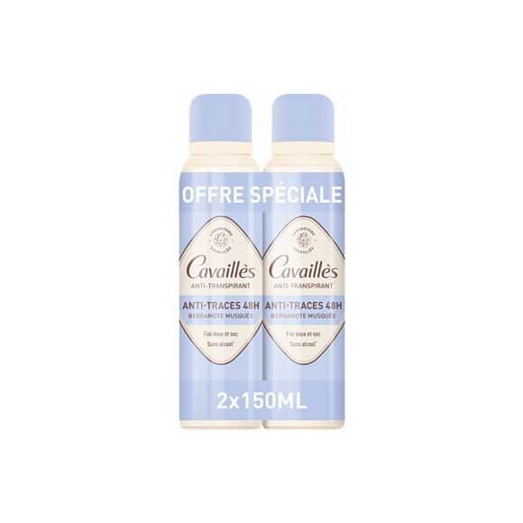 Déodorant anti-traces 48h Rogé Cavaillès - lot de 2 sprays de 150 ml