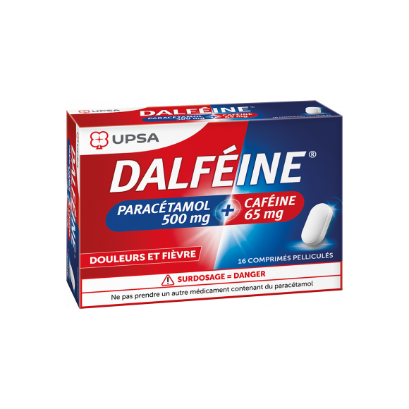 Dalféine paracétamol 500mg/caféine 65mg Upsa - boite de 16 comprimés pelliculés