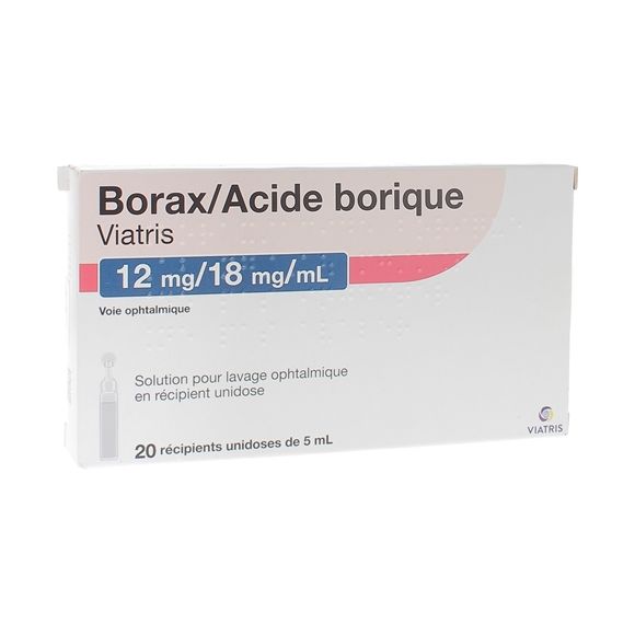 Borax/Acide Borique 12mg/18mg/ml Viatris - boîte de 20 récipients unidoses de 5ml