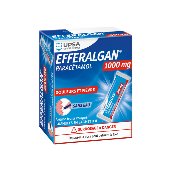 Efferalgan 1000mg arôme fruits rouges granulés en sachet Upsa - boite de 8 sachets