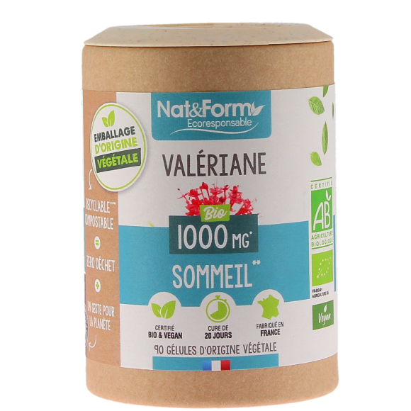 Valériane bio 1000mg Ecoresponsable Nat&Form - pot de 90 gélules