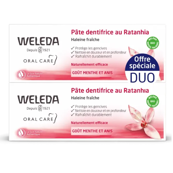 Pâte dentifrice au ratanhia Weleda - lot de 2 tubes de 75ml