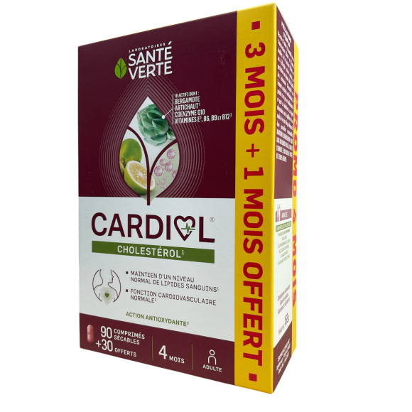 Cardiol Cholestérol Santé Verte - boîte de 90 gélules dont 1 mois offert