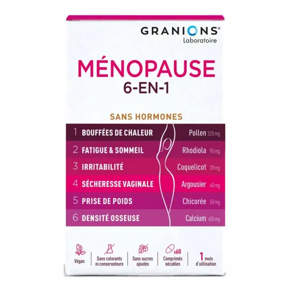 Ménopause 6en1 sans hormones Granions - boite de 60 comprimés