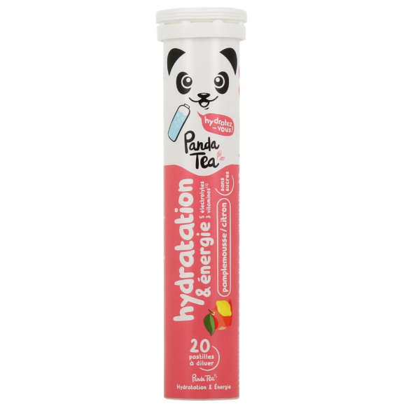 Pastilles hydratation et énergie goût pamplemousse citron Panda Tea - 20 pastilles effervescentes