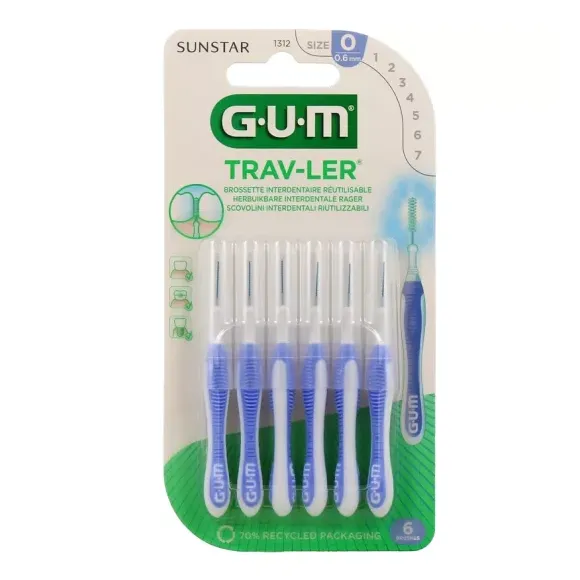 Brossette interdentaire antibactérienne Trav-ler 0.6 mm Gum - 6 brossettes
