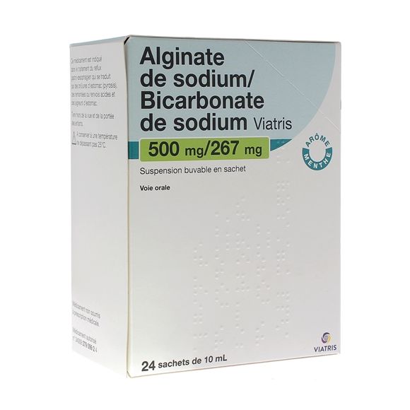 Alginate de sodium / Bicarbonate de sodium Mylan suspension buvable en sachet - boite de 24 sachets