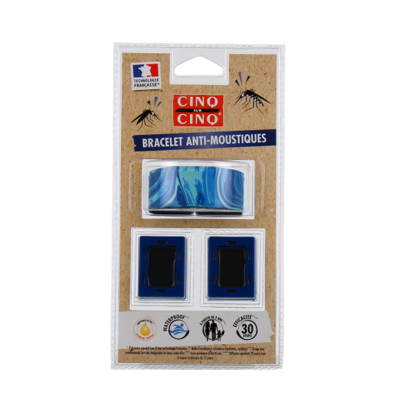 Bracelet anti-moustiques bleu Cinq sur Cinq - un bracelet + 2 recharges