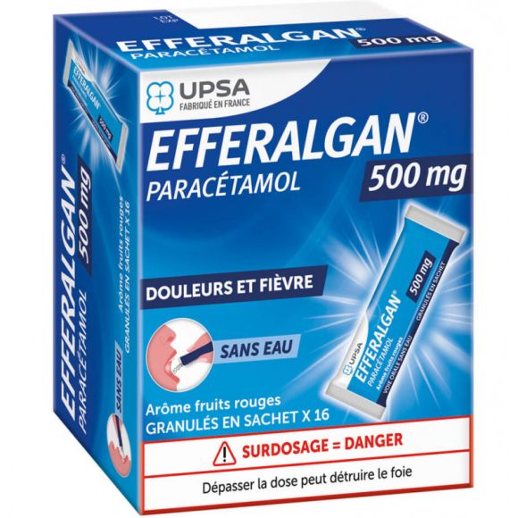 Efferalgan 500mg fruits rouges Upsa - boite de 16 sticks de granulés sachets