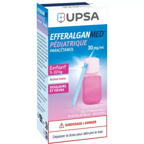 EfferalganMed pédiatrique 30 mg/ml arôme fraise Upsa - flacon de 90ml