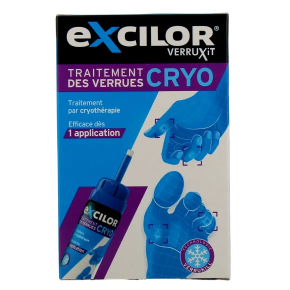 Excilor Verruxit Traitement verrues cryothérapie - boîte d'un flacon aérosol de 50 ml