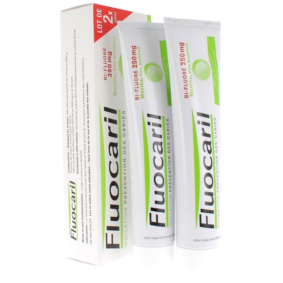Fluocaril bi-fluoré 250 mg menthe pâte dentifrice - 2 tubes de 125  ml