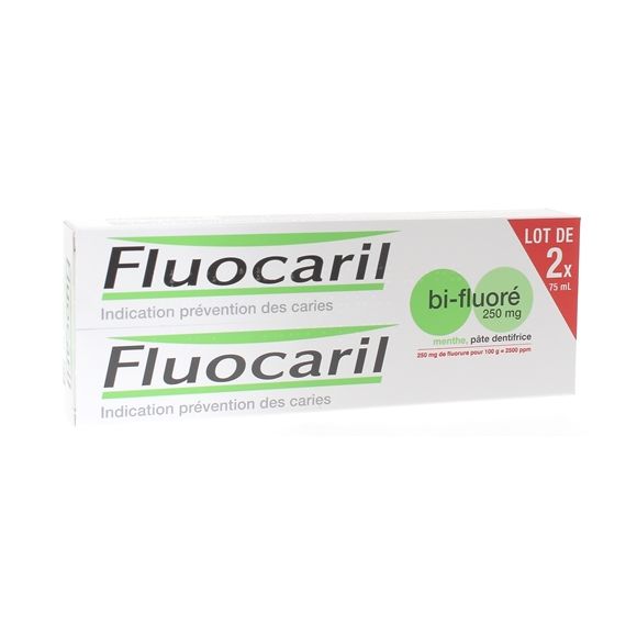 Fluocaril bi-fluoré 250 mg menthe pâte dentifrice - 2 tubes de 75  ml
