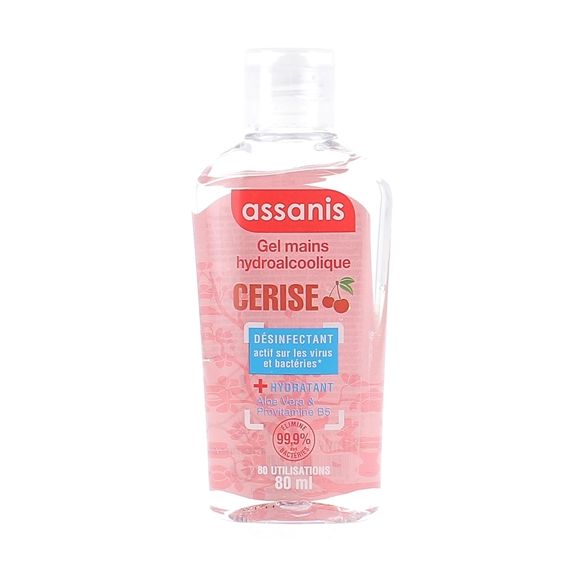 Gel mains hydroalcoolique parfum Cerise Assanis - flacon de 80ml