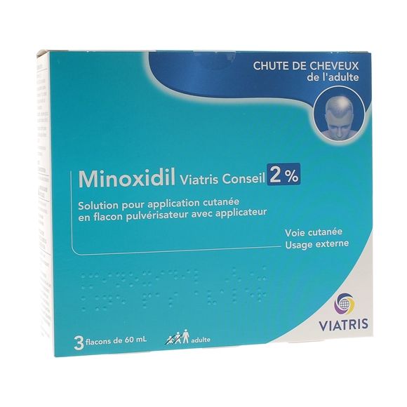Minoxidil Viatris Conseil 2% - boite de 3 flacons de 60ml