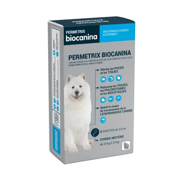 Permetrix solution pour spot-on chien moyen Biocanina - boite de 3 pipettes de 0,4ml