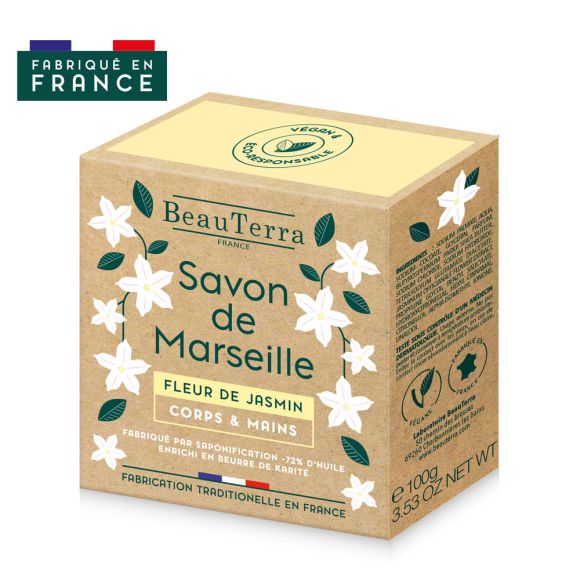 Savon de marseille fleur de jasmin Beauterra - pain de 100g
