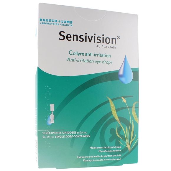 Sensivision au plantain collyre anti-irritation Bausch + Lomb - 10 récipients unidoses de 0,4 ml