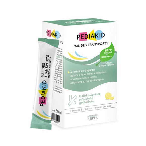 Sirop Mal Des Transports Pediakid - boîte de 10 sticks liquides prêts à boire