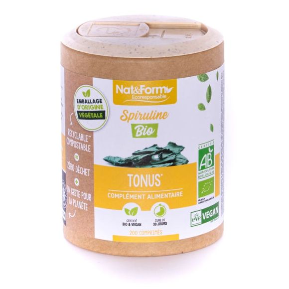 Spiruline bio écoresponsable Nat&Form - boite de 200 comprimés