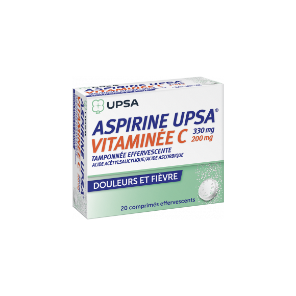 Aspirine vitaminée C tamponnée effervescente Upsa - boite de 20 comprimés effervescents