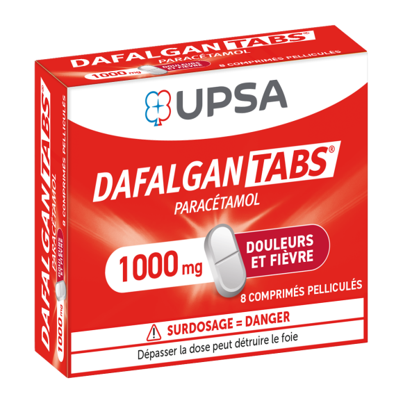 Dafalgan Tabs 1000 mg Upsa - boite de 8 comprimés pelliculés