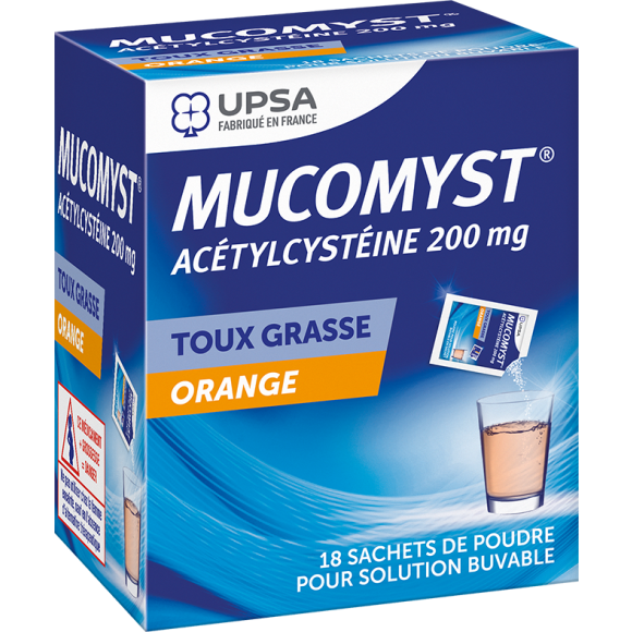 Mucomyst 200mg poudre pour solution buvable en sachet Upsa - boite de 18 sachets