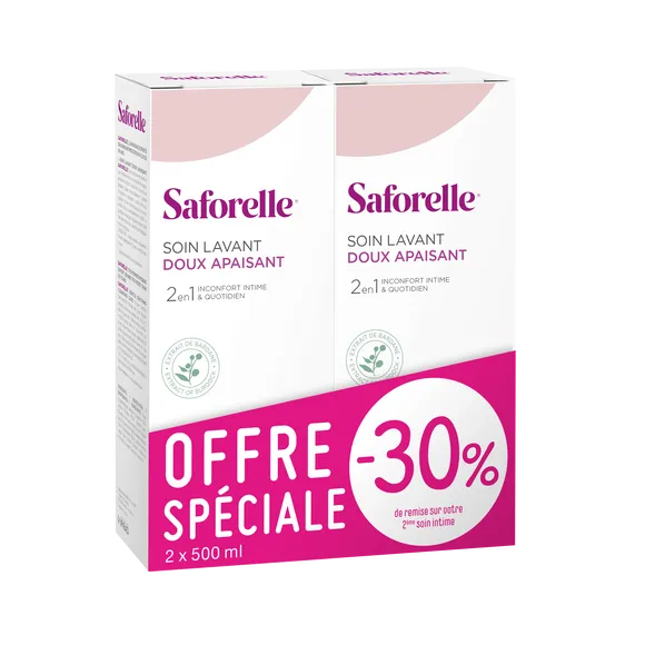 Saforelle soin lavant doux toilette intime - lot de 2 flacons de 500 ml