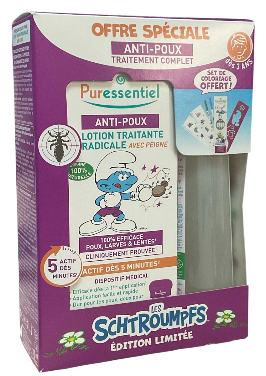 Anti-poux traitement complet les schtroumpfs édition limitée Puressentiel - coffret de 2 produits