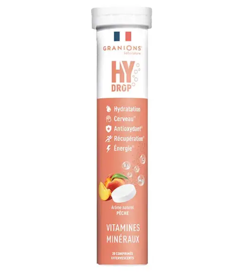 Hydrop solution d'hydratation arôme pêche Granions - tube de 20 comprimés effervescents