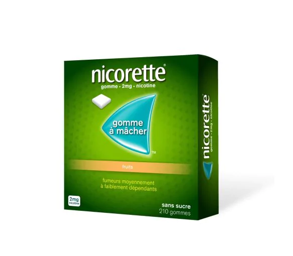 Nicorette 2 mg fruit gomme  macher 210 gommes