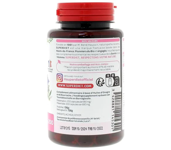 Complément Alimentaire Bourrache-Onagre - 200 Capsules De 500mg (neuf, Gph Diffusion)