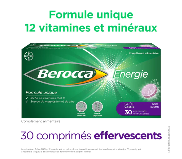 Berocca Cassis 45 Comprimés - Vitamines B, C, Magnésium - Neuf