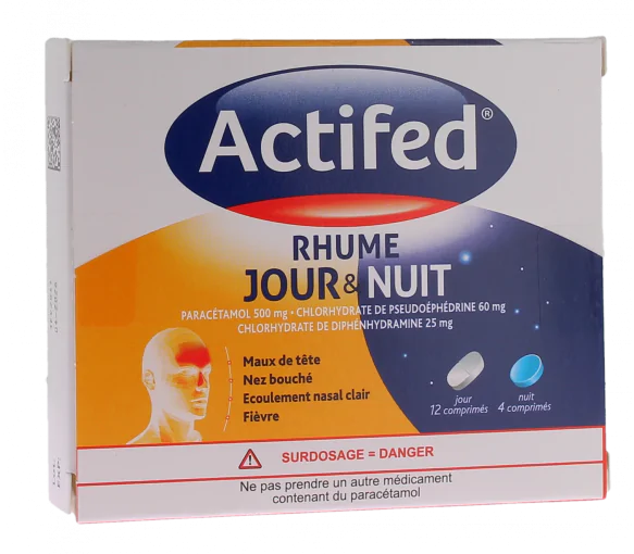 Actifed rhume jour et nuit, boite de 16 comprims